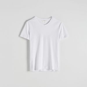 Reserved - Tričko slim fit s véčkovým výstrihom - Biela