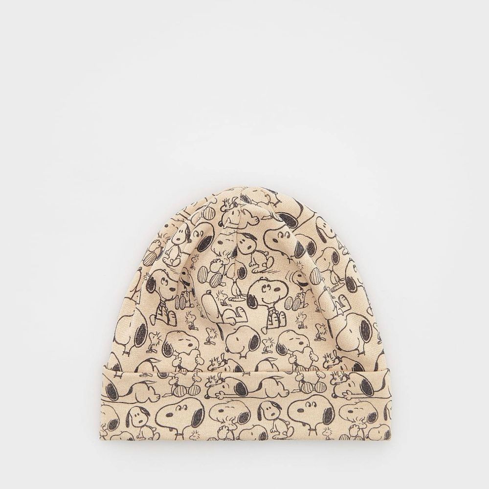 Reserved - Bavlnená čiapka beanie Snoopy - Krémová
