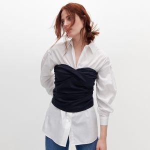 Reserved - Elegantný top s prímesou materiálu Tencel™ - Tmavomodrá