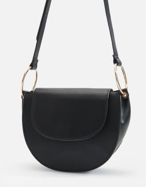 Reserved - Kabelka v štýle saddle bag s klopou - Čierna