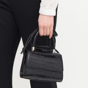 Reserved - Crossbody kabelka z umelej hadej kože - Čierna