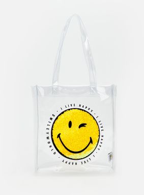 Reserved - Priehľadná shopper taška Smiley® - Biela