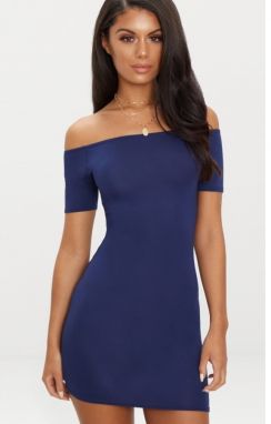 Basic bodycon modré bardot mini šaty