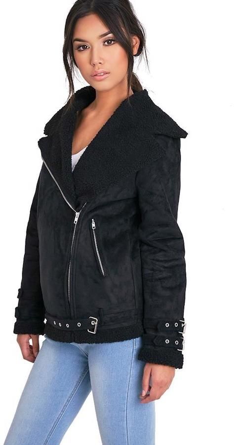 Čierna faux semišová biker bunda Emilia