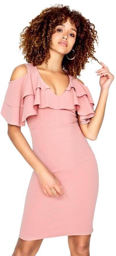 Ružové bodycon midi šaty Dean s ramennými prestrihmi