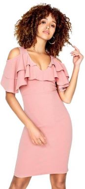 Ružové bodycon midi šaty Dean s ramennými prestrihmi