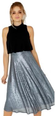 Midi šaty s flitrové sukňou