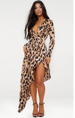 Asymetrické maxi šaty s leoparďou potlačou
