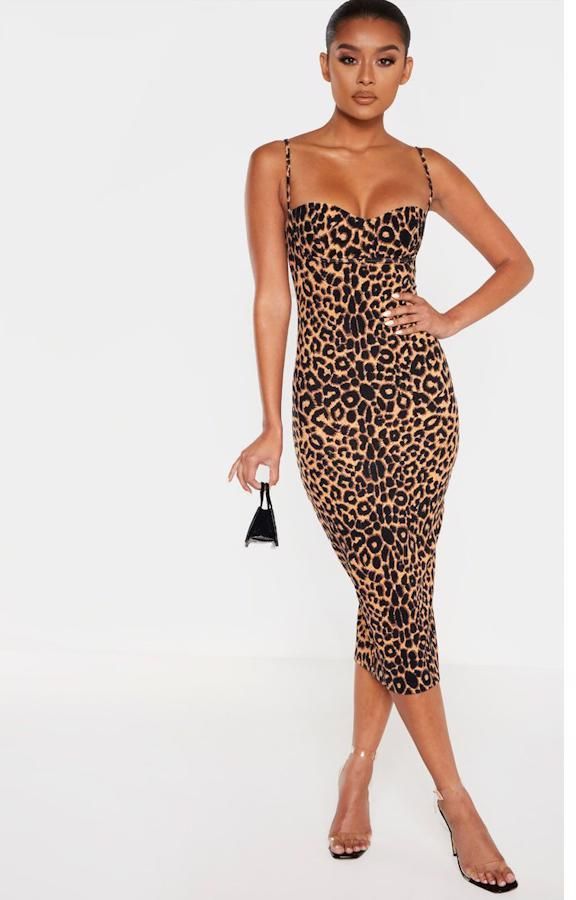 Midi šaty s leopard vzorom