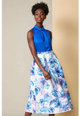Modré šaty 2 V 1 s kvetinovou sukňou