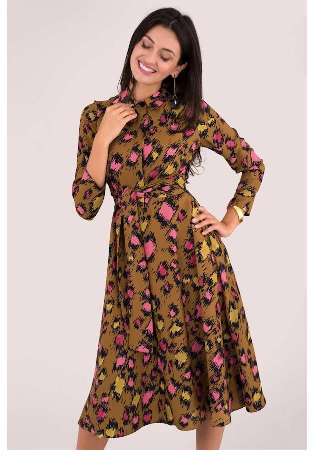 Košeľové leopardí midi šaty