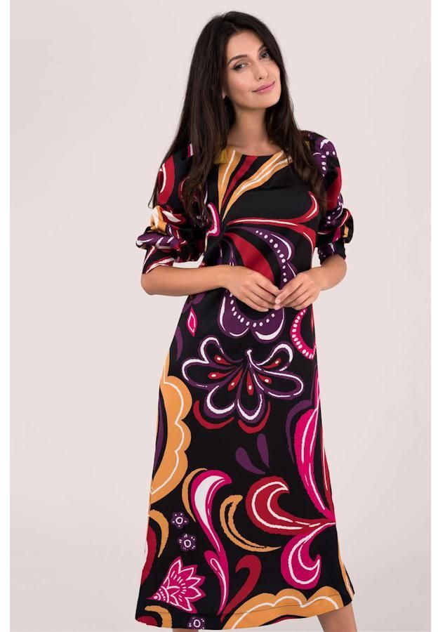 Čierne paisley midi šaty