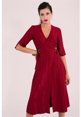 Červené šaty midi pruhované šaty