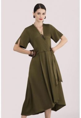 Khaki satin midi šaty
