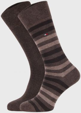 2 PACK béžovo-hnedých ponožiek Tommy Hilfiger Duo Stripe