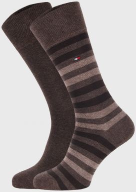 2 PACK béžovo-hnedých ponožiek Tommy Hilfiger Duo Stripe