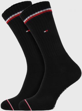 2 PACK čiernych vysokých ponožiek Tommy Hilfiger Iconic