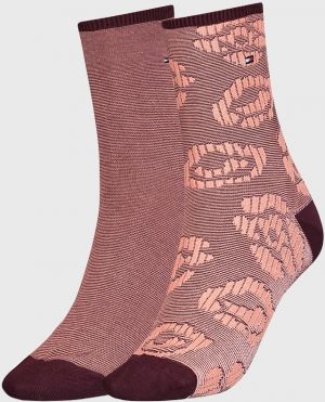 2 PACK dámskych hnedých ponožiek Tommy Hilfinger Flower