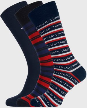 3 PACK modro-červených ponožiek Tommy Hilfiger Gift