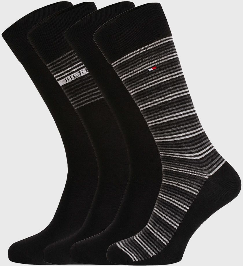 4 PACK čiernych ponožiek Tommy Hilfiger Tin