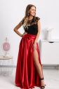 Červená saténová sukňa s rozparkom galéria