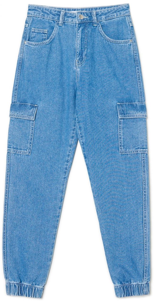 Cropp - Denimové cargo joggery - Modrá