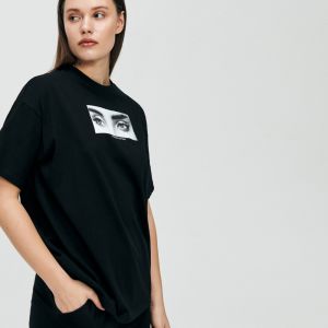 Cropp - Oversize tričko s potlačou - Čierna