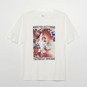 Cropp - Oversize tričko s potlačou - Krémová