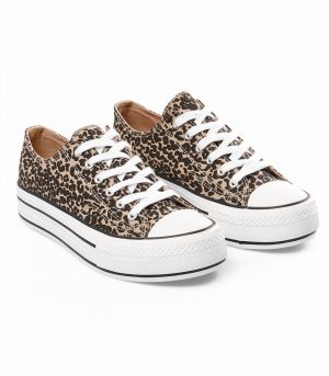 GATE Plátené šnurovacie tenisky s leopardím vzorom