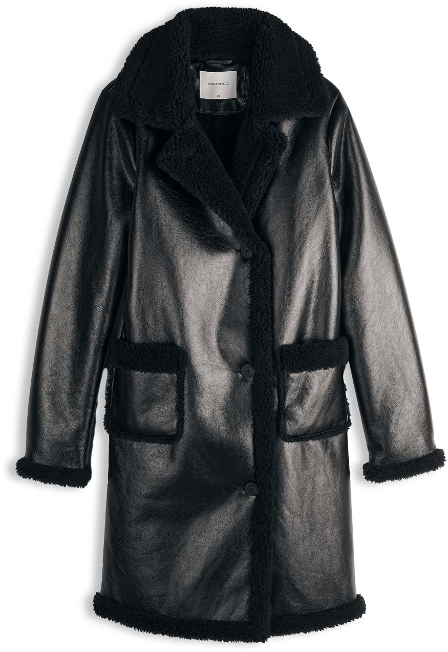 GATE Koženkový kabát s podšívkou z umelej kožušiny