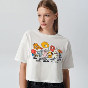 Sinsay - Tričko s potlačou BT21 - Krémová