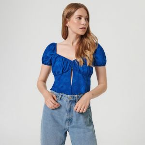 Sinsay - Kvetinový crop top - Tmavomodrá