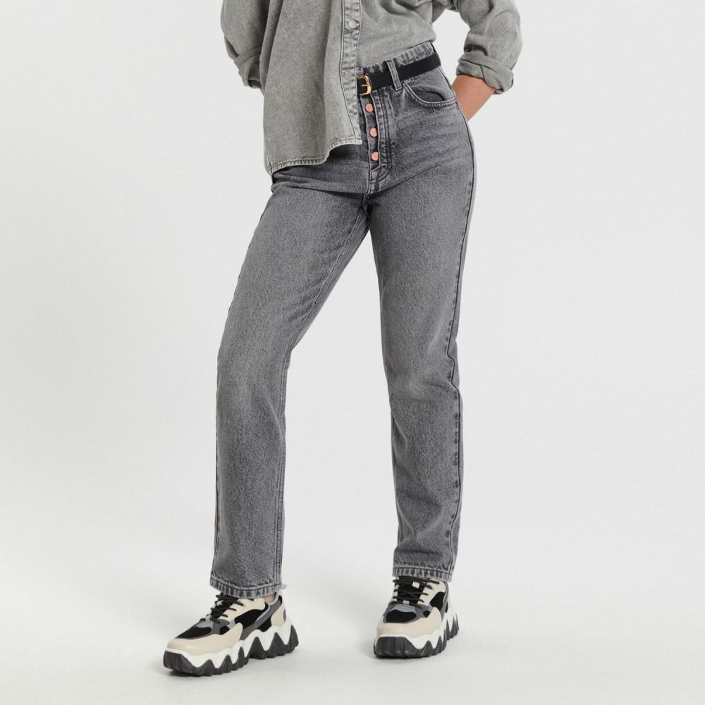 Sinsay - Rifle high waist straight - Svetlošedá