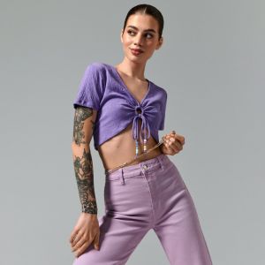 Sinsay - Crop top s viazaním - Purpurová