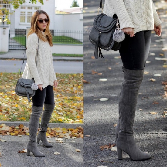 Grey Over Knee Boots
