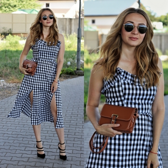 Čierno-biele gingham šaty 