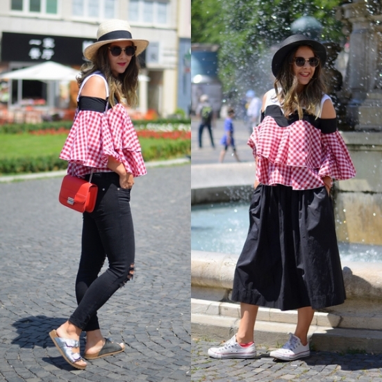 Červený gingham top