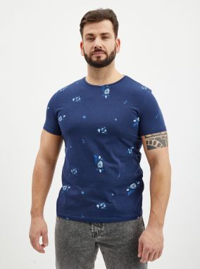 Dark Blue Mens Patterned T-Shirt Blend - Men