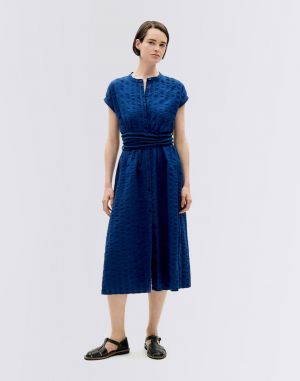 Thinking MU Navy Big Seersucker Gretel Dress NAVY