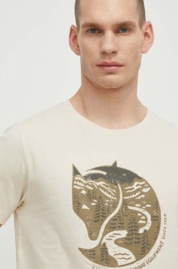 Bavlnené tričko Fjallraven Arctic Fox T-shirt pánske, béžová farba, s potlačou, F87220
