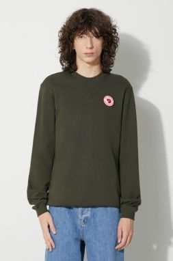 Bavlnená mikina Fjallraven1960 Logo Badge Sweater pánska, zelená farba, s nášivkou,  F87163