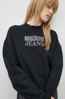 Bavlnená mikina Moschino Jeans dámska, čierna farba, s nášivkou