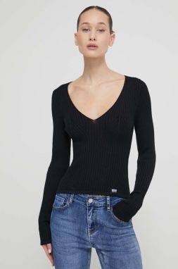 Bavlnený sveter Moschino Jeans čierna farba, tenký