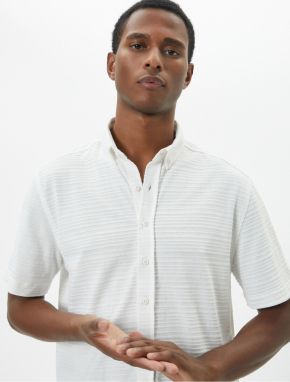 Koton Summer Shirt Short Sleeve Classic Collar Textured Buttoned