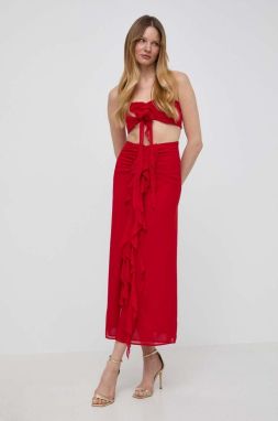 Sukňa Bardot červená farba, midi, rovný strih