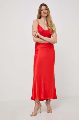 Šaty Bardot červená farba, maxi, rovný strih