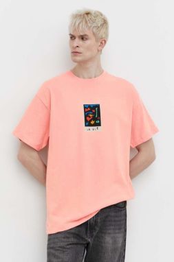 Bavlnené tričko Volcom x ARTHUR LONGO pánske, ružová farba, s potlačou