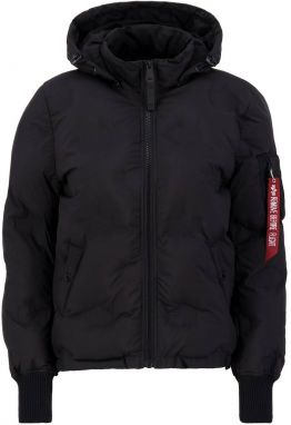 ALPHA INDUSTRIES Zimná bunda 'Flight Jacket Hooded Logo Puffer Wmn'  červená / čierna / biela