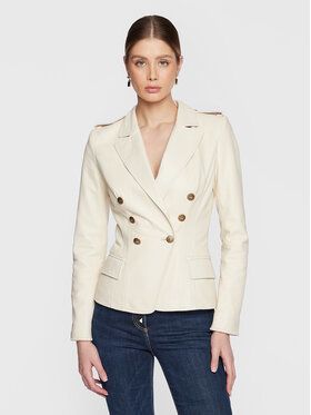 Elisabetta Franchi Kožená bunda GD-28Z-31E2-V960 Écru Slim Fit