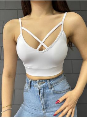 BİKELİFE Women's Front Cross Rope Strap Padded Crop Top Bustier